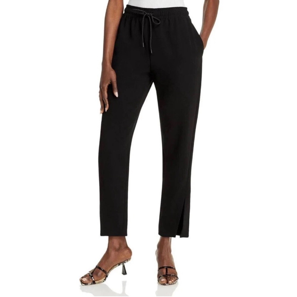 THEORY 2 NEW Black Slit Pull On Admiral Crepe Track Style Ankle Pant Pockets